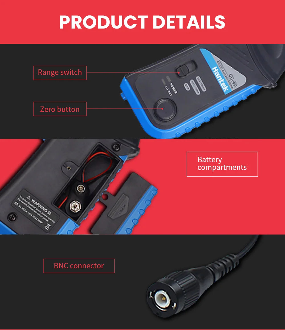Hantek CC65 CC650 CC800 AC/DC Current Clamp Meter Transducer for Digital Multimeter Oscilloscope Probe with BNC Type Connector