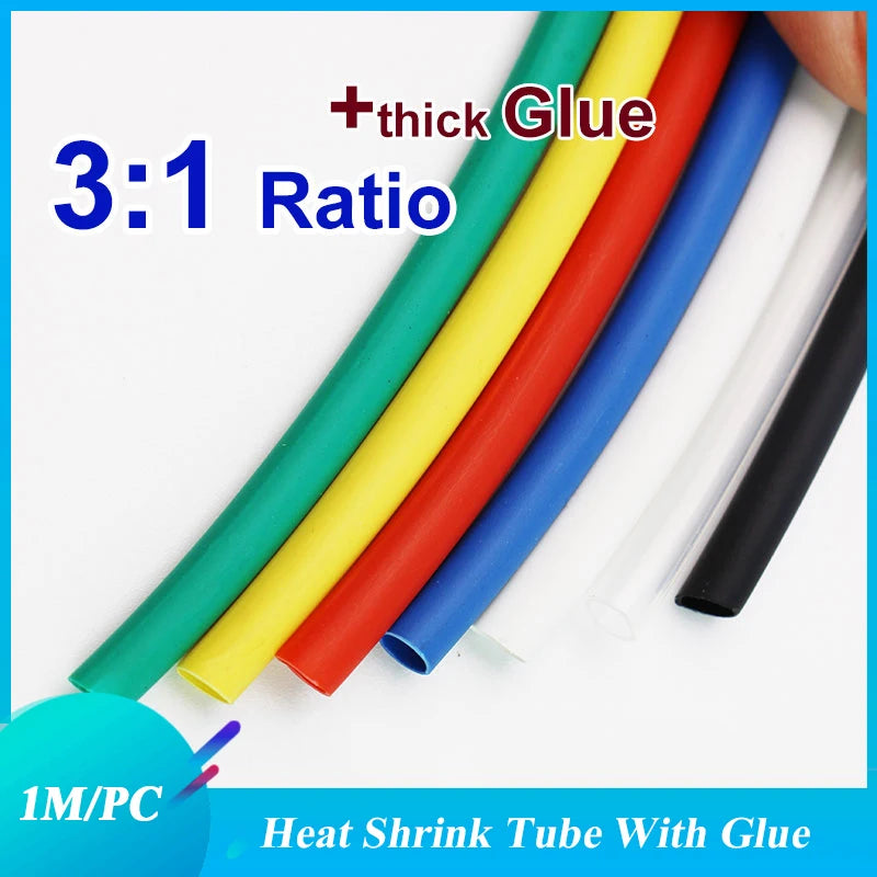 1M1.6/2.4/3.2/4.8/6.4/7.9/9.5/12.7/15mm Dual Wall Heat Shrink Tube 3:1 Ratio Adhesive Lined with Glue Tubing Wrap Wire Cable Kit