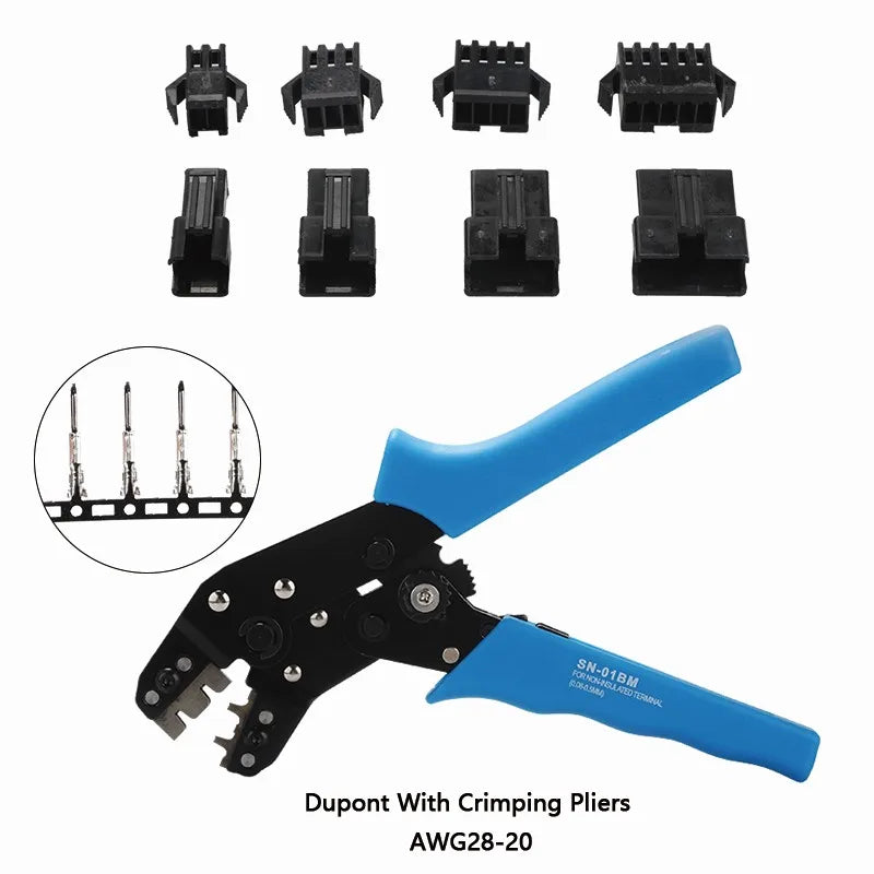 520Pcs Dupont 2.54mm Pin Terminal Connectors With SN-01BM XH2.54 SM Plug Spring Clamp Crimping Tool Crimping Pliers AWG28-20