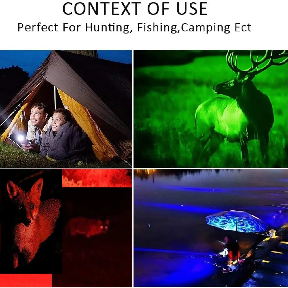 4 in 1 Multicolor Zoom Led White/Red/Green/Blue Lighting Flashlight Outdoor Hunting Photographic Selfie Hiking Camping Totch