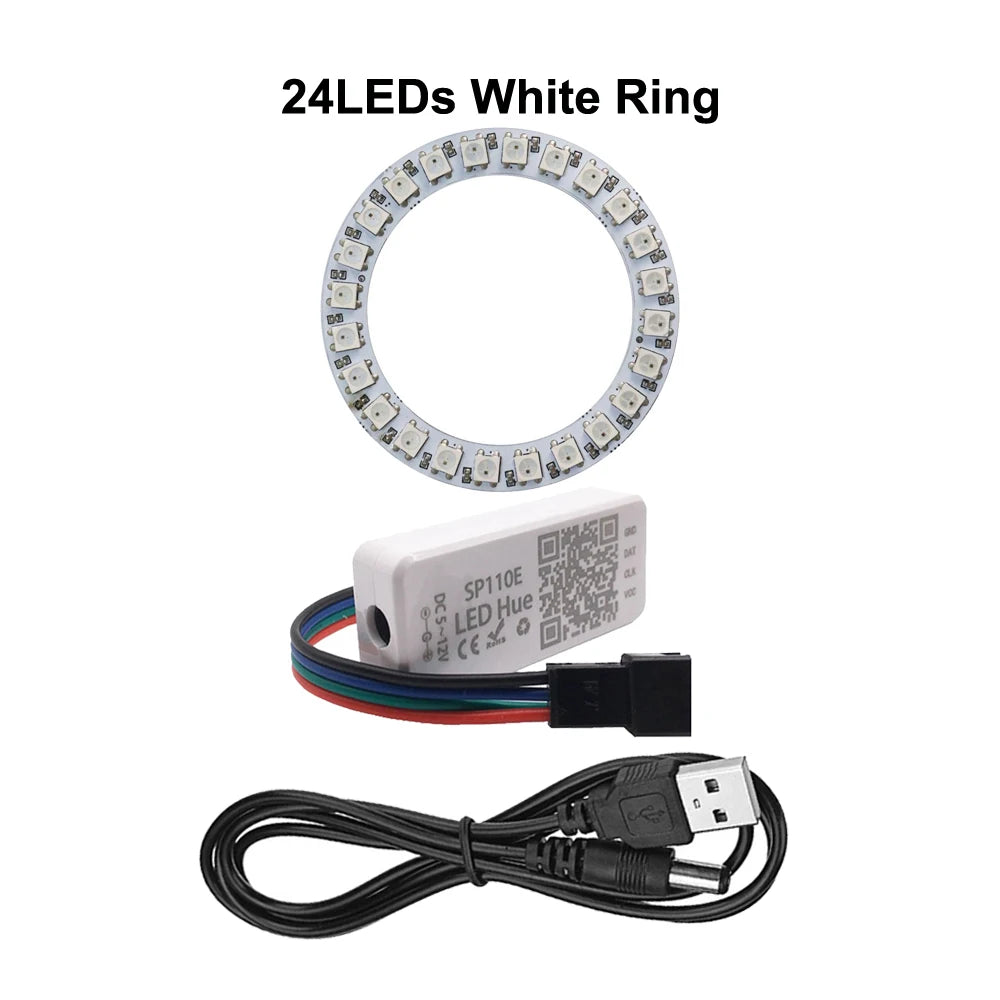 WS2812B 8/16/24/35/45LEDs Pixel Ring SP110E Controller USB Kit RGB Ring Individul AddressabIe WS2812 IC BuiIt-in Lights DC5V
