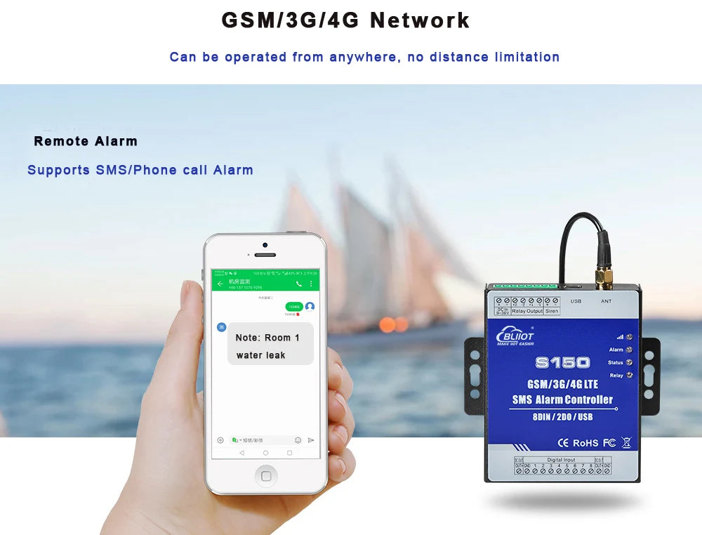 GSM 3G 4G Cellular RTU SMS Alarm Controller S150 8DIN 2Relay Switch Industrial IoT Monitoring System In-Built Watchdog