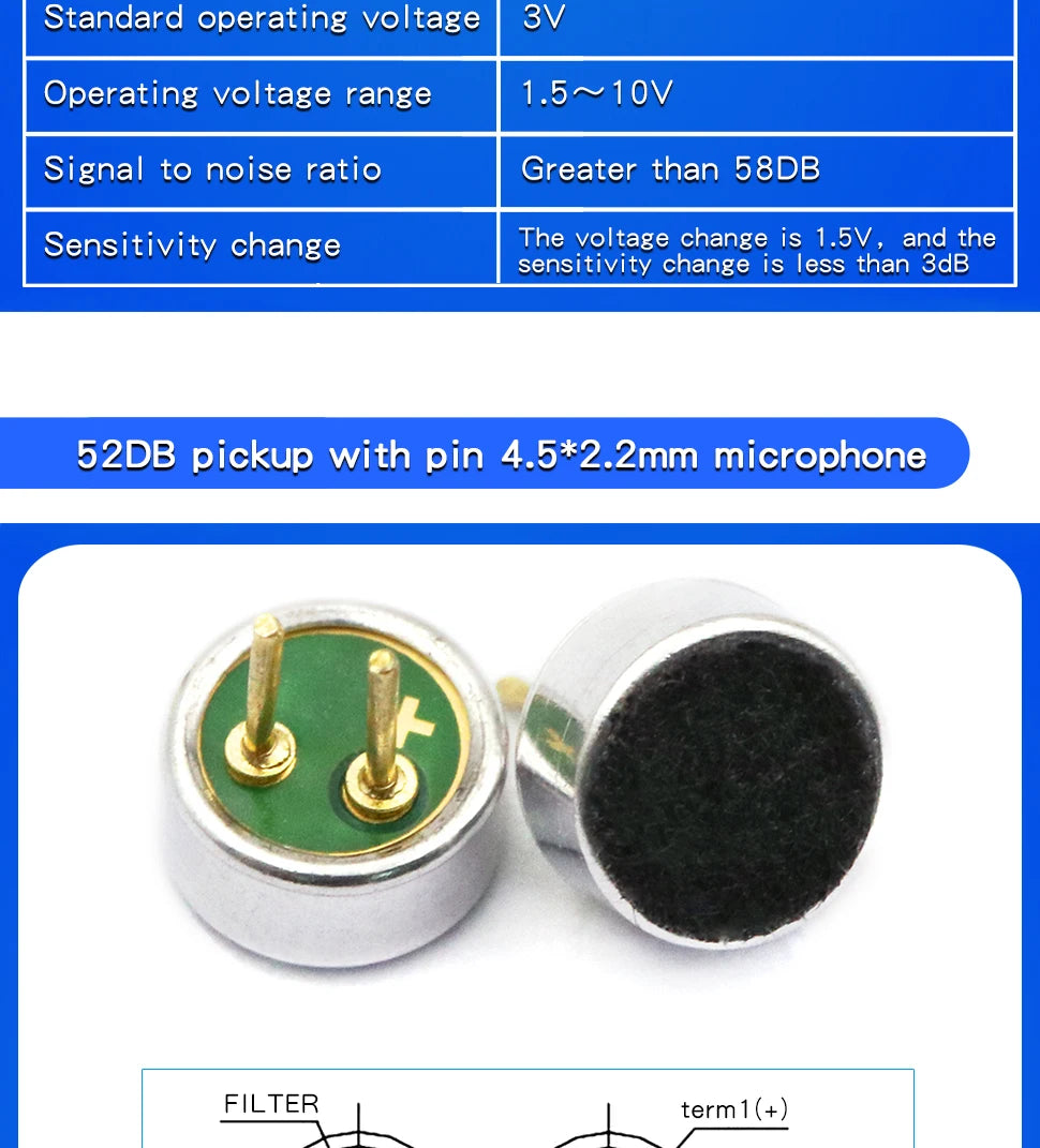 10PCS Condenser pick-up Microphone 9x7mm 9767 9x4.5mm 9745 6x5mm 6050 6x2.2mm 6022 4.5x2.2mm 4522 4x1.5mm 4015 MP3 Accessories