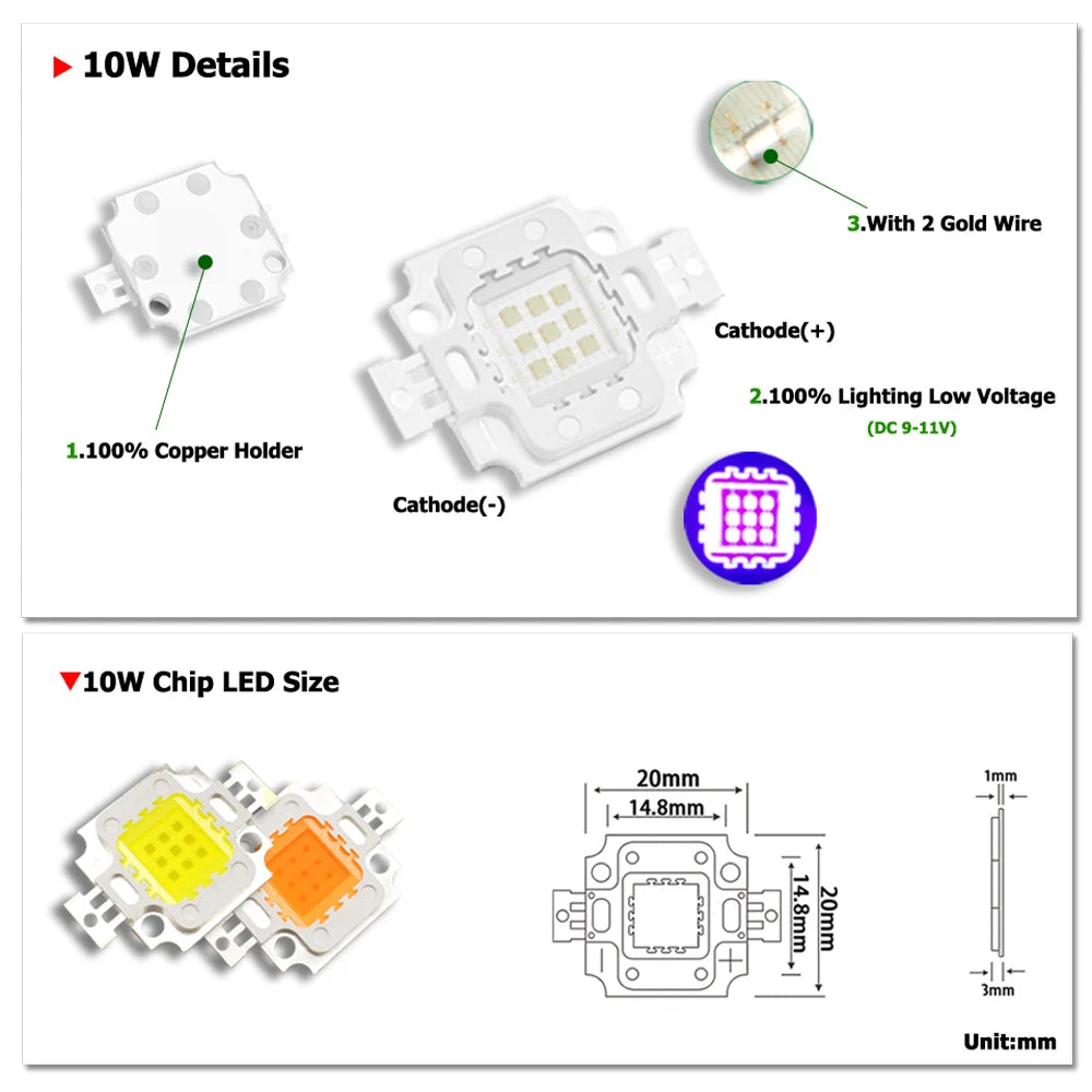 Infrared LED Chips 10W IR 730-850-940-685-760-800-810-980-1050nm Launch tube LEDs camera Security light monitor led light beads