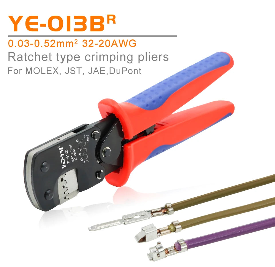 JST Terminals YE-013BR Crimping Tool XH2.54/PH2.0/ZH1.5/SH1.0/ DuPont 2.0/2510 Molex Mini Ratchet Pliers 0.03-0.5mm²/32-20AWG