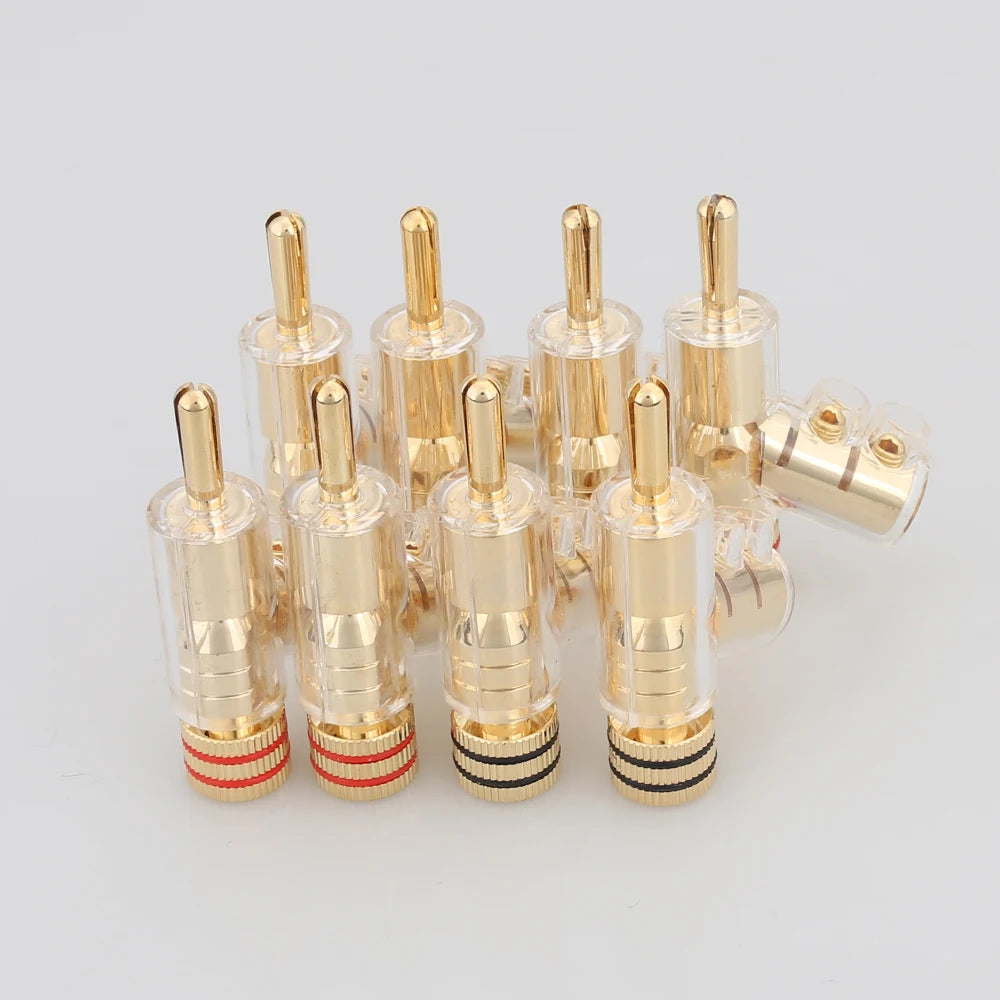 4pcs/set VB202G High Performance 24K Gold Plated Audio Banana Connectors 45Dgree Locking Banana Plug For Hifi Speaker Cable