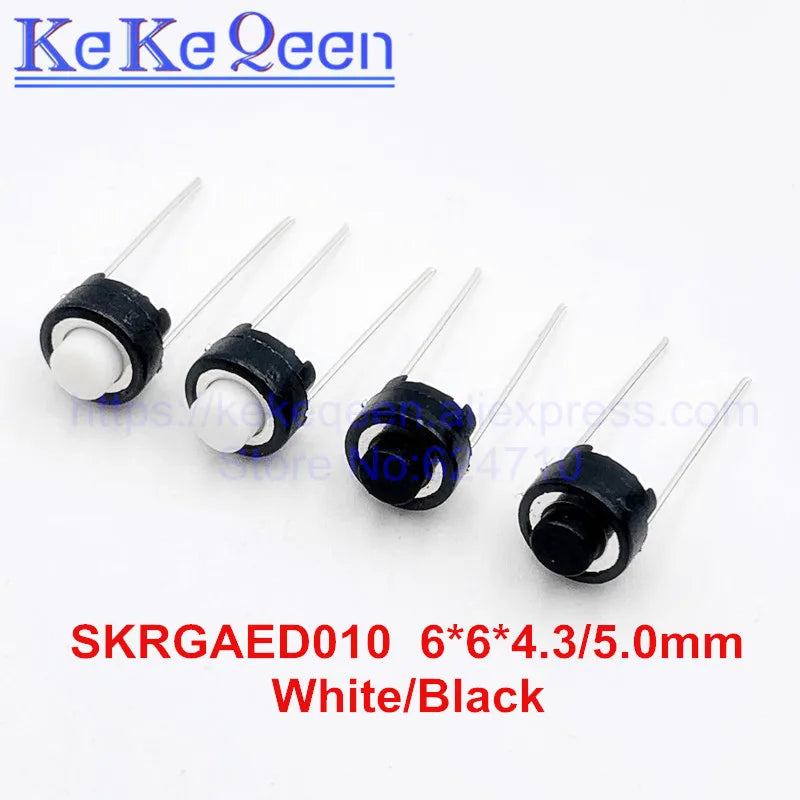 100pcs SKRGAED010 ALPS Tact Switch 6*6*4.3/6*6*5 White Black Touch Switch 6*6*4.3mm/6*6*5mm DIP ON-OFF Push Button Micro Switch