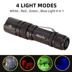 4 in 1 Multicolor Zoom Led White/Red/Green/Blue Lighting Flashlight Outdoor Hunting Photographic Selfie Hiking Camping Totch
