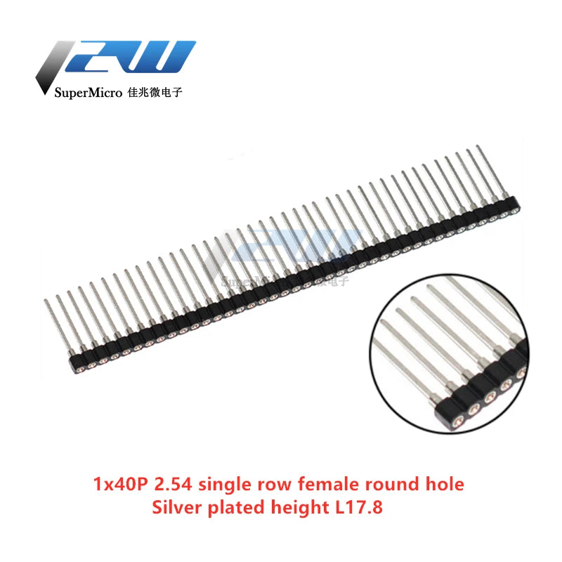 5 Pcs/Lot Round Hole Pin Header 2.54MM Pitch Row Female Single Row 1x40P, Double Row 2x40P, Double Row Pin Round Pin Gold Plated