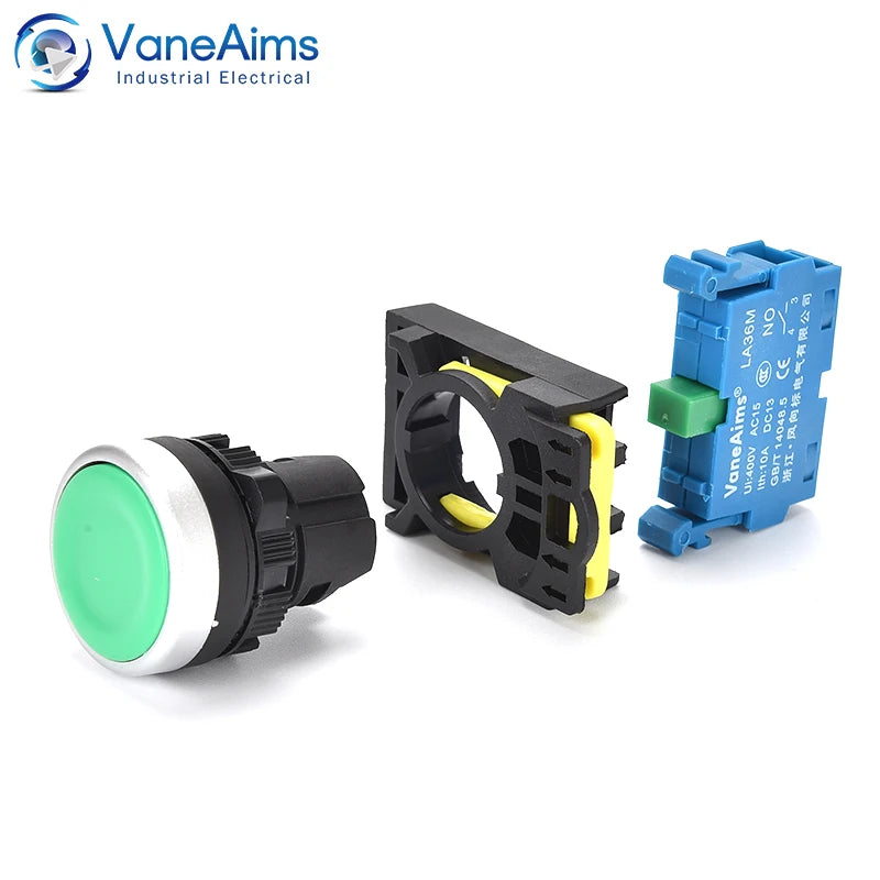 22mm LA36M Push Button Switch Momentary Reset Self Locking Power Button Switch Red Green Blue Yellow Black 12V 24V 220V 10A