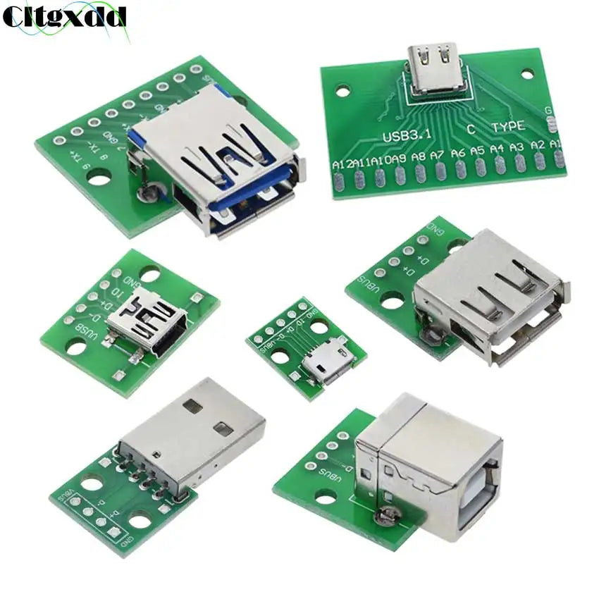 1PCS Male USB Type-C Micro Mini USB 2.0 3.0 Female USB B Connector Interface to 2.54mm DIP PCB Converter Adapter Breakout Board