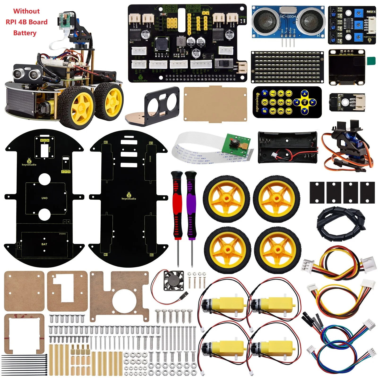 Keyestudio Raspberry Pi 4WD Robot Car Kit  5 Megapixels Camera Module Python Programming DIY Projects Kit For Raspberry Pi 4B