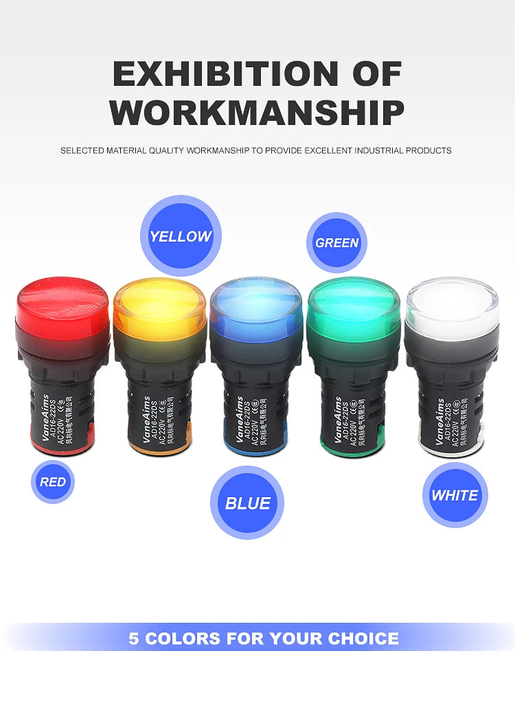 VaneAims Plastic Power Signal Lamp AD16-22DS Small LED Indicator Light Beads 12V 24V 220V Red White Green Blue And Yellow