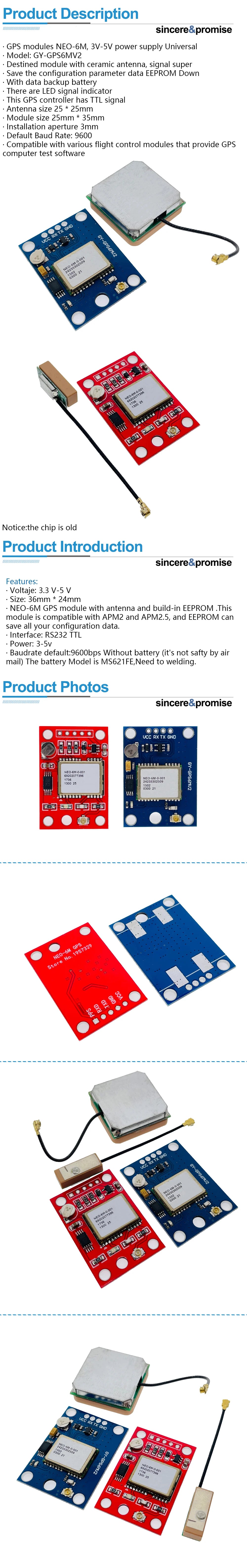 GY-NEO6MV2 NEO-6M GPS Module With Flight Control EEPROM Controller MWC APM2.5 Large Antenna For Arduino 3V-5V RS232 TTL Board