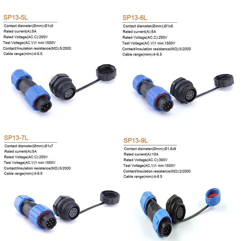 Waterproof Connector IP68 SP13 2/3/4/5/6/7/9PIN  Male Plug & Female Socket  Panel Mount Wire Cable Connector Aviation Plug