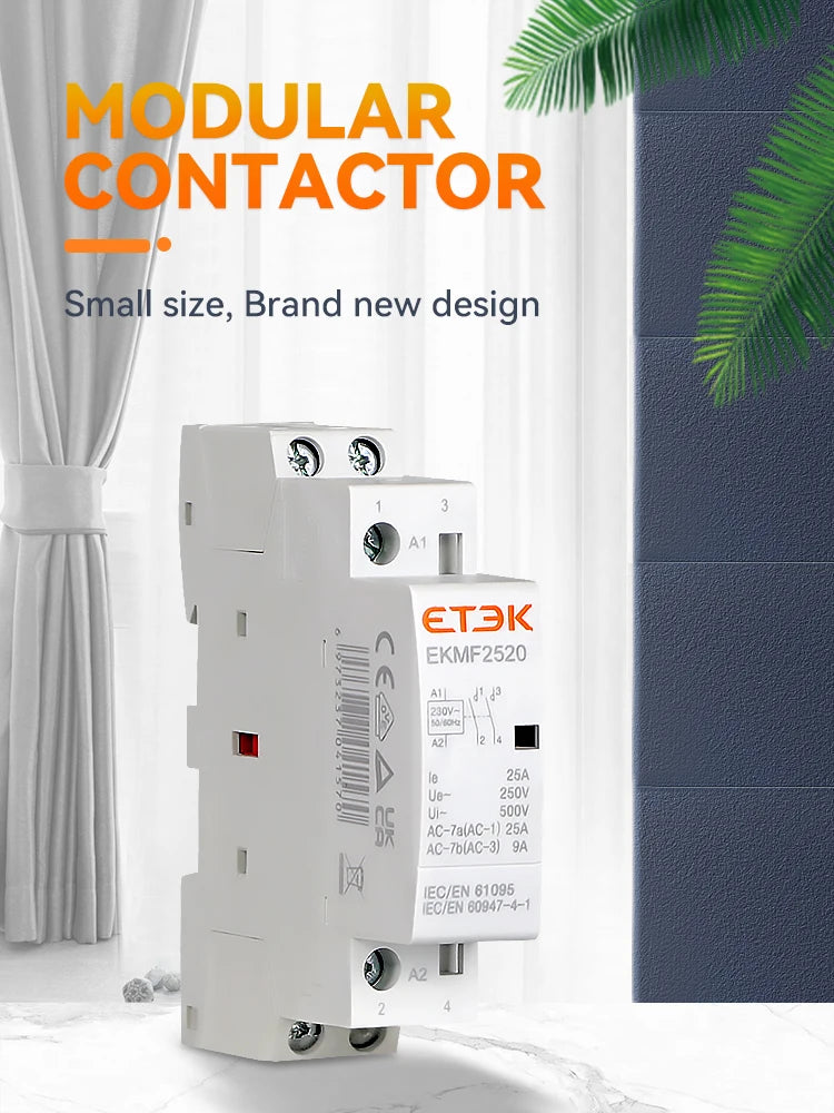 ETEK Household Modular  AC Contactor 220v Single Phase 2p 2no 2nc 1no 1nc 25A 20A 16A For Automation EKMF