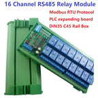16-Channel 12V 10A DIN Rail Box PLC Expansion Board RS485 Modbus RTU Relay Module
