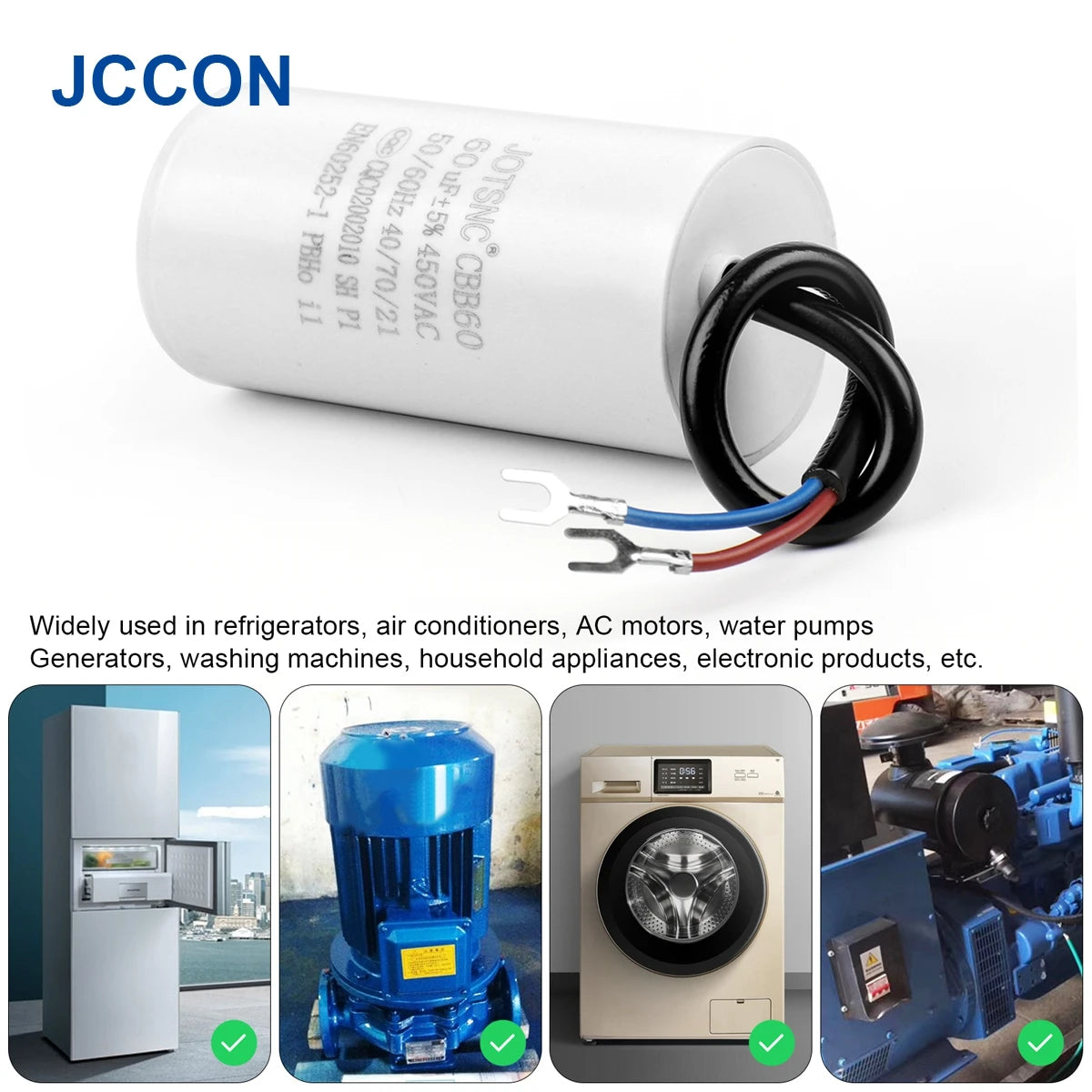 2Pcs CBB60 Motor Running Capacitor 450V Series AC Water Pump Startup Capacitors Start Motor Run 450VAC 3uF-80uF