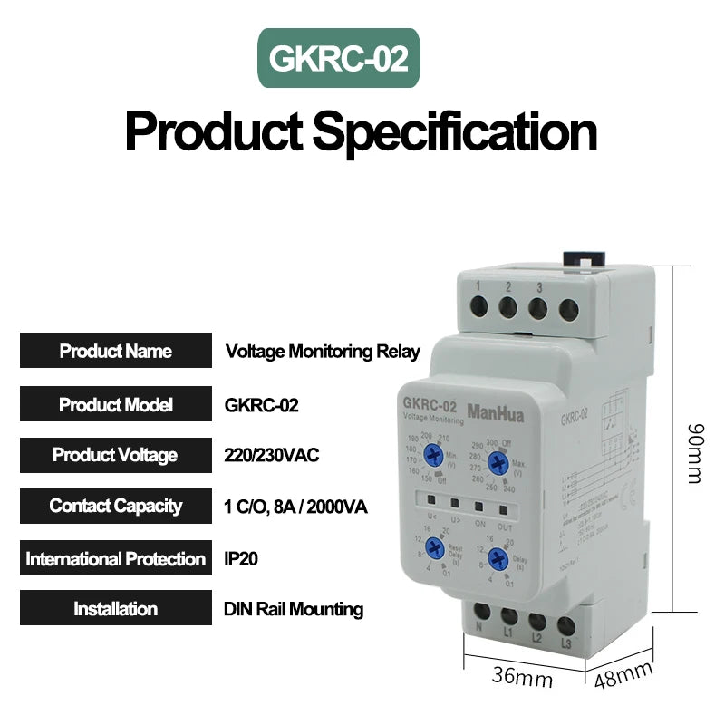 Device Relay AC GKRC-02 Phase Failure Protection Relay With Low Power Three Phase Four Wire Sealed Voltage Monitoring Relay