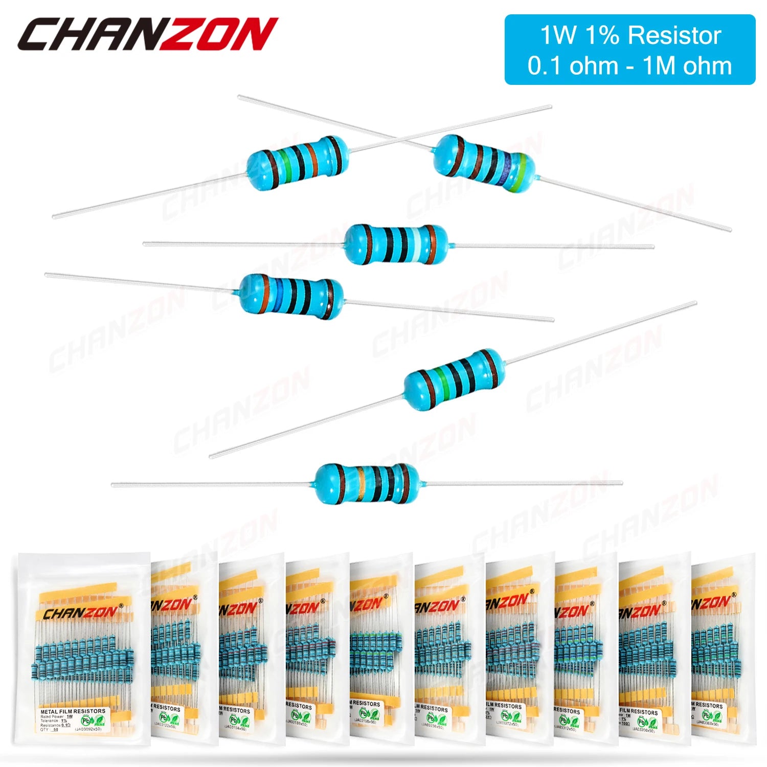 50Pcs 36 Values 1W 1% 0.1ohm - 1M ohm Metal Film Resistors 1Watt High Precision MF Fixed 470 1K 2.2K 4.7K 10K 100K 220K 4R7 2K2