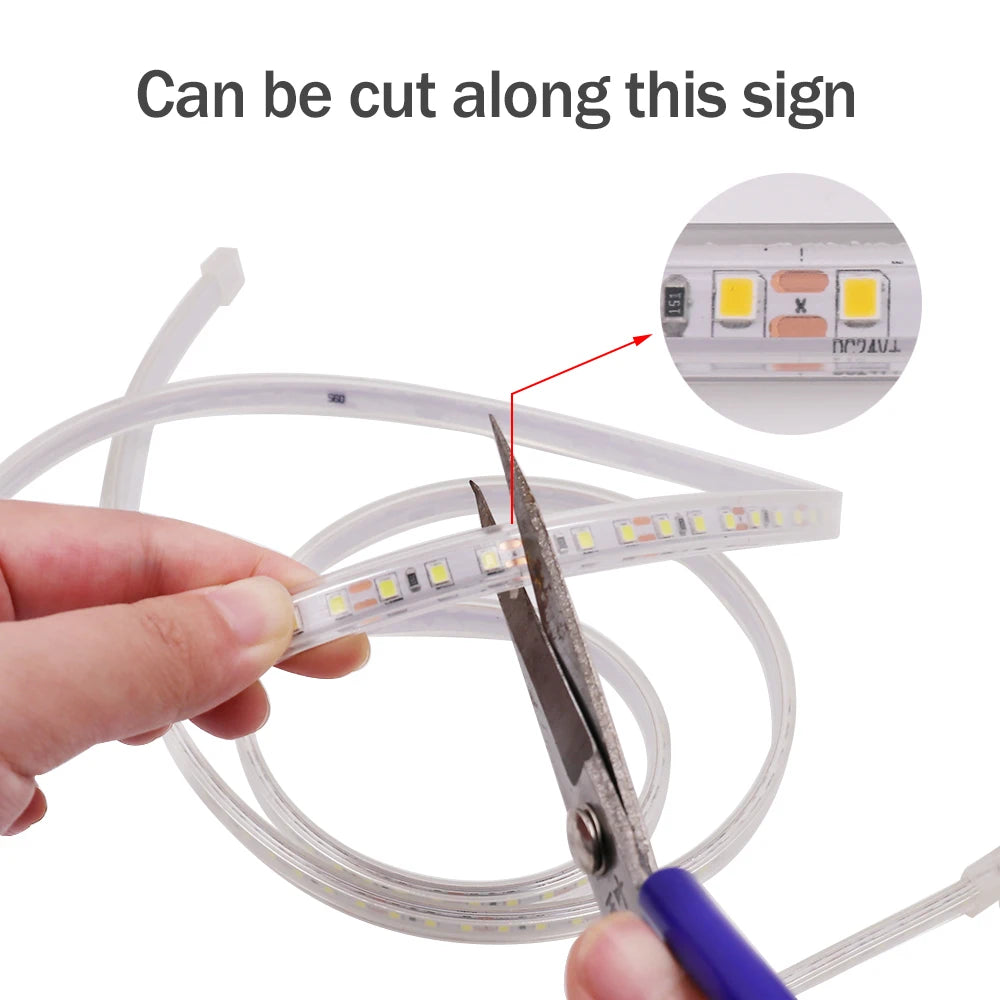 IP67 Waterproof LED Strip Light 12V 24V 2835 120Leds/m Flexible LED Tape Ribbon Rope Light White/Warm White/Natural White 1-10m