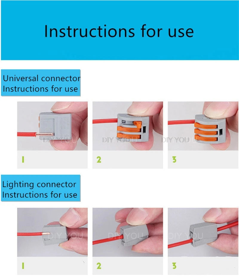 25/50/100Pcs 252/253/254/255 Fast Push-in Conductor Wiring Connector Terminal Block Compact Wire Connector 2/3/4/5Pin AWG18-12