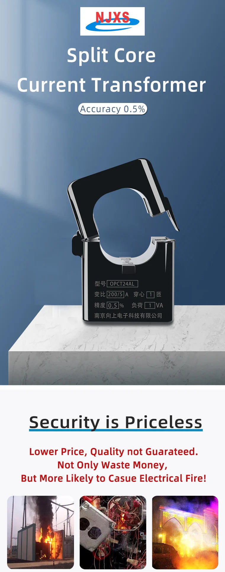 Split Core Current Transformer manufactur OPCT24AGL 100/5 150/5 200/5A 250/5 400A 5A open ac Clamp on Current Transform Sensor