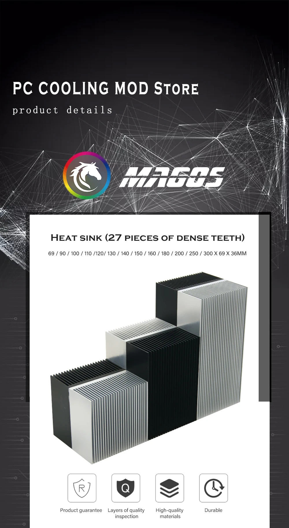 Electronic Radiator Aluminum Dense Teeth Heatsink Extruded Heat Sink Computer Water Cooling System 100/120/150/200/300x69x36MM