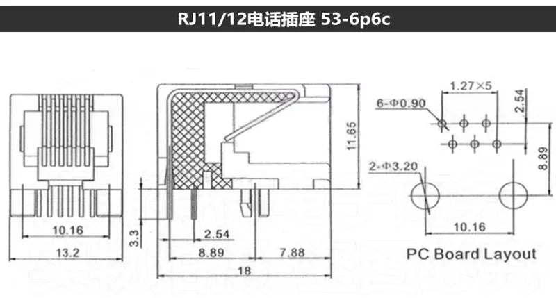 5/10pcs RJ11 Socket Curved Pin 95001 6P6C 6P4C 4P4C 8P8C Seat Phone Jack Female Head Socke Telephone Connector