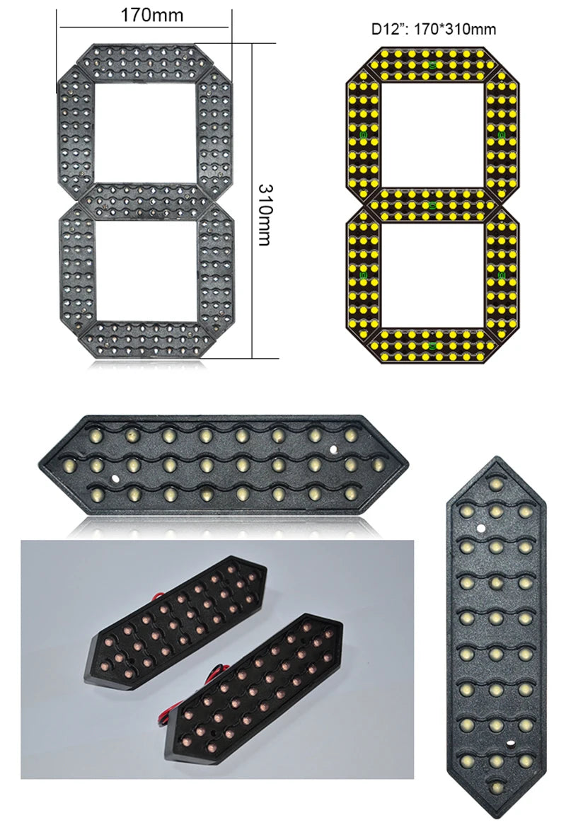 12 Inch 7 Segment Outdoor Waterproof Digital Number Board For LED Gas Station Electronic Fuel Price Time And Temp Sign