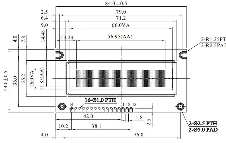Hot Sale COB 16 PINS 84x44mm 5V Panel Balck Screen 16x2 LCD Display Module 16*2 1602 Charcter OLED