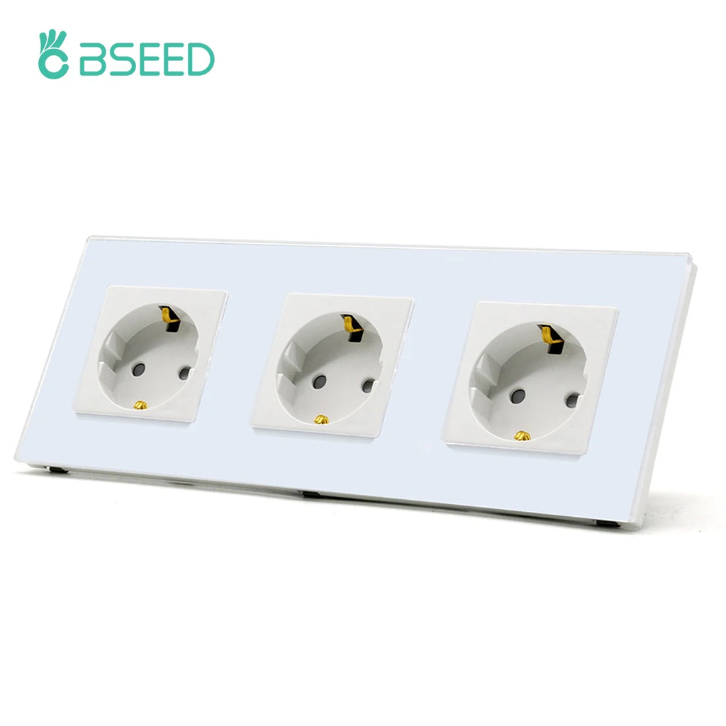 BSEED 1/2/3Gang Touch Light Switch 1Way Simple Sensor Switch Type-c USB Sockets EU Standard Glass Panel Blue Backlight 10A White