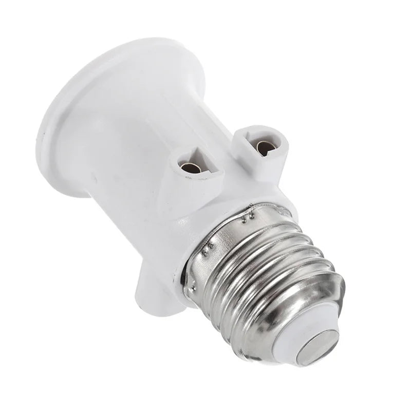 PBT Fireproof  European Double EU to E27 LED Bulb Adapter 2EU Plug Converter Base Lamp Holder Screw Light Socket White