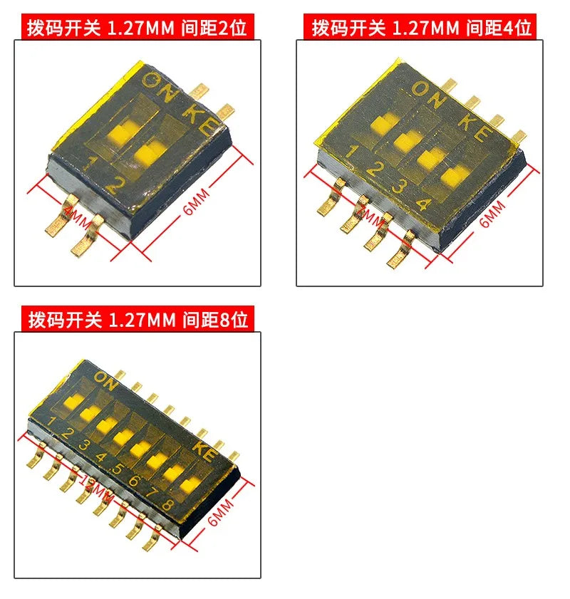 5Pcs 1.27mm Pitch Dip Switch SMD SMT Slide Type Switch 1/2/3/4/5/6/8 Position