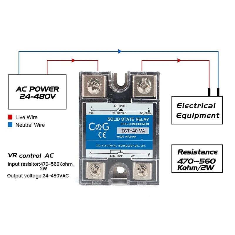 CG SSR-40VA  24-480VAC 40A Single Phase Solid State Relay Resistance Voltage Regulator with Heat Sink and Potentiometer A Knob