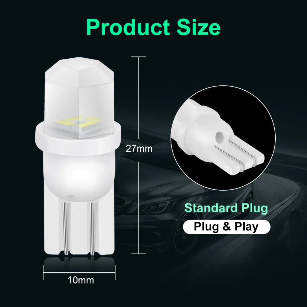 10Pcs Ceramic T10 W5W LED Bulb 194 168 Led Canbus 4SMD 3030 Car Interior Lights Wedge Side marker Clearance Auto Lamp 12V White