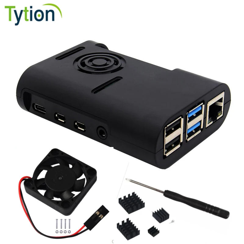 Raspberry Pi 4 Model B ABS Case with Cooling Fan and Heatsinks Kit