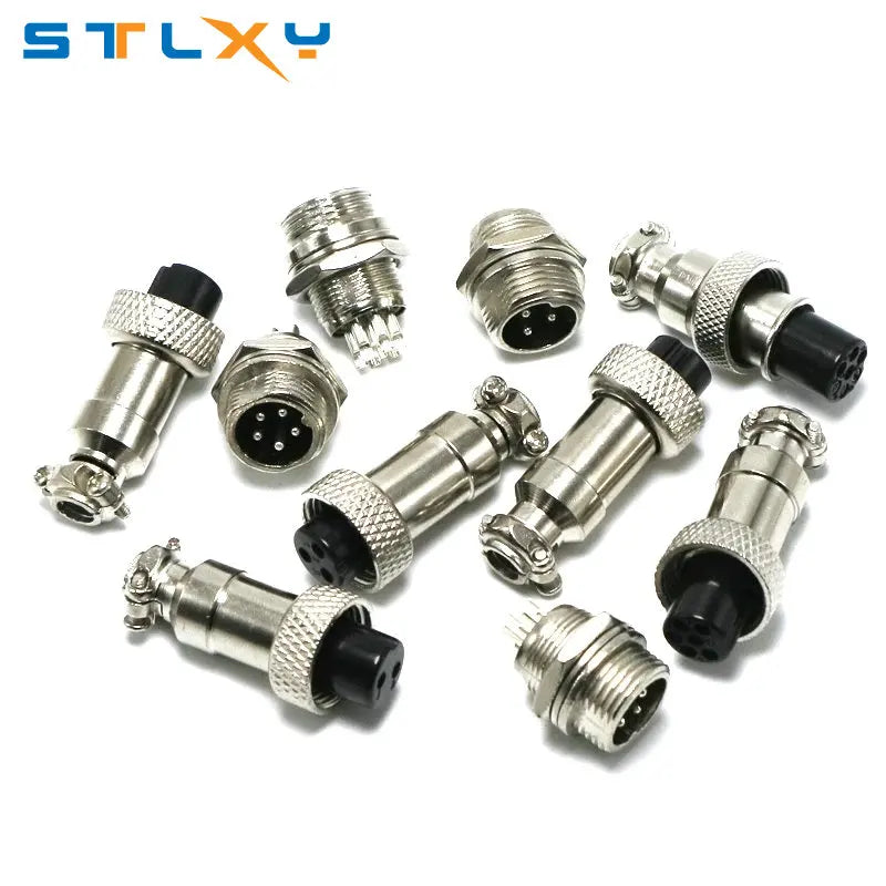 1set GX12 2/3/4/5/6/7 Pin Male + Female 12mm Circular Aviation Socket Plug Wire Panel Connector with Plastic Cap Lid