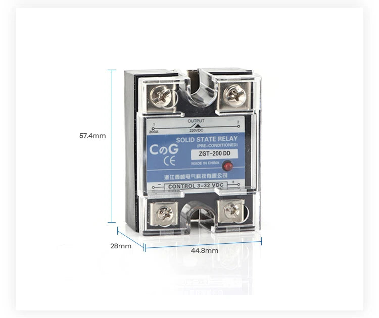 CG SSR-200DD 200A 220V 380V 600V Big Voltage Single Phase JGX DC Control DC Heat Sink 3-32VDC To 5-220VDC DD Solid State Relay