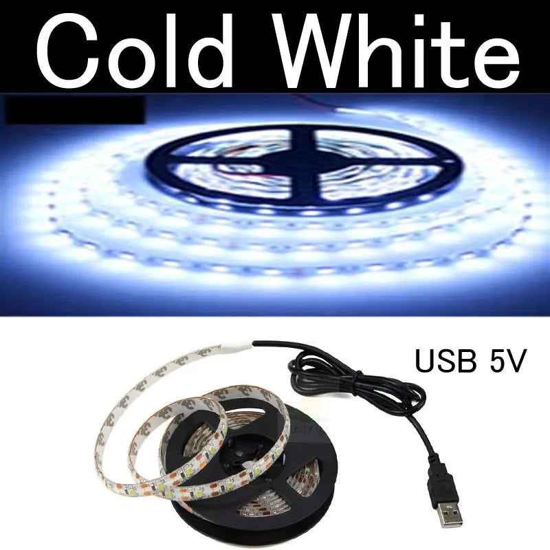5M USB LED Strip Light 5V 3528 1 Meter 5 Meter White Warm White Pink Green Blue Red SMD RibbonKitchen Light Under Cabinet Lamp
