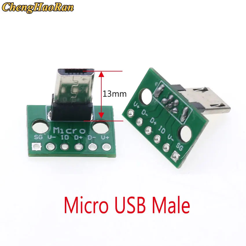 5PCS Vertical USB MiCroUSB Micro USB 2.0 Male Head Connector PCB Converter Adapter Breakout Board 180 Degree Vertical