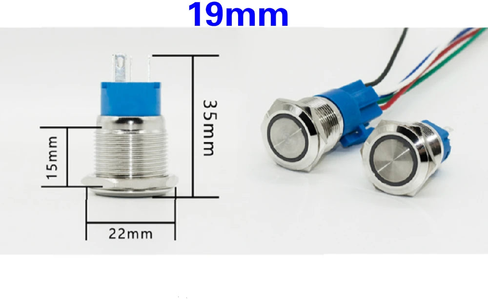Button Switch 12/16/19/22mm Momentary Latching Fixed Push On Off Power Start Stop Electric LED Light 3V 6V 12V 24V 220V