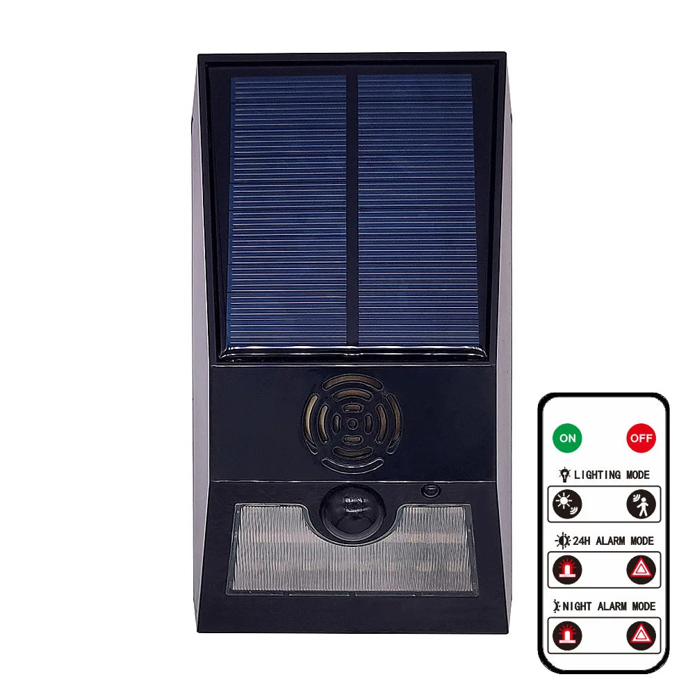 Multi-Function Solar PIR Motion Sensor Alarm Light Remote Control 129dB Siren For Home Garden Shed Caravan Farm Security Lamp