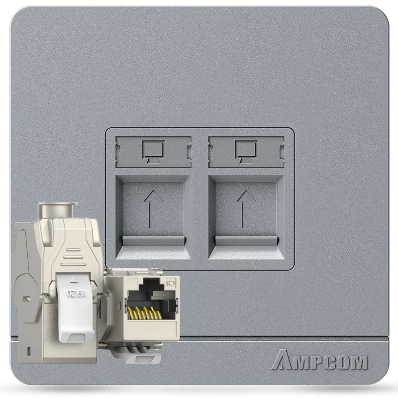 AMPCOM Wall Faceplate with CAT8 40Gbps STP Keystone Jack, RJ45 Self-Locking Zinc Alloy Module With 86mm Wall Plate