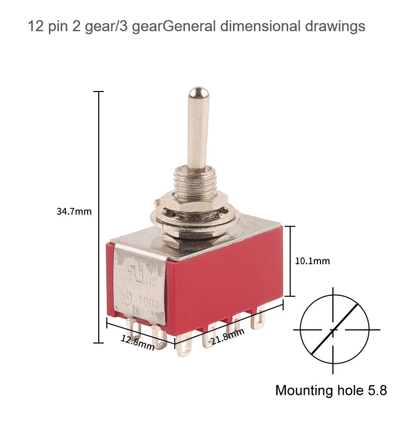 5PCS 6mm Miniature Toggle Switch MTS 102/103/202/203/302/304/402/403 ON-OFF-ON 5A125V 2A250V 3/6/9/12 Pin Mounting Equipment