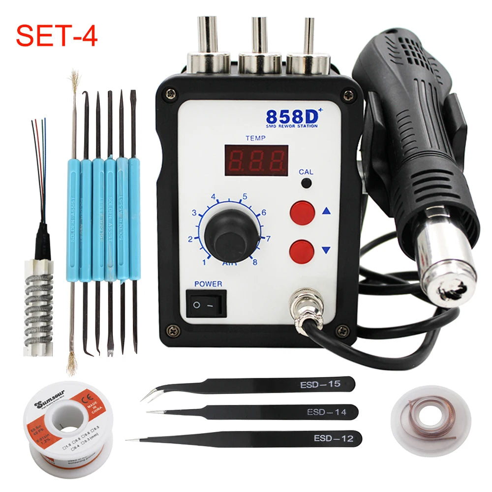 858D Rework Solder Station LED Digital Hot Air Heat Gun ESD Soldering Desoldering Station 700W Computer Phone Ultra-fast Heating