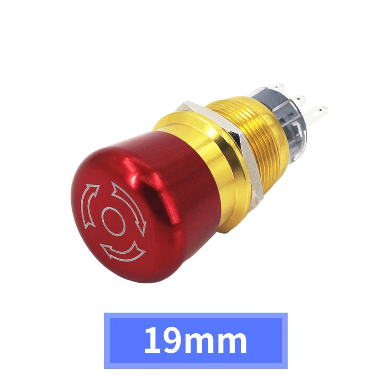 Metal Emergency Stop Switch 16MM 19MM 22MM E-stop Button Rotary Push-pull Emergency Stop Button with LED light 220V 24V 12V