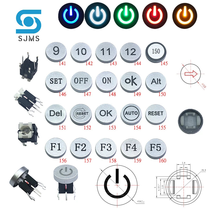 SJMS 5Pcs 6*6*9.5mm 6PIN DIP Through Hole Micro Push Button Tactile Momentary With LED Switch Tact Push Indication  Button mode