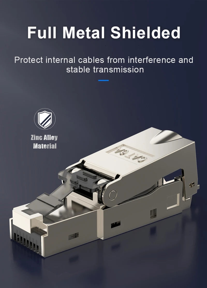 ZoeRax 10-Pack RJ45 Cat8 Cat7 Cat6a Connectors, Tool-Free Zinc Alloy Shielded Ethernet Termination Plugs for 23AWG SFTP Cables
