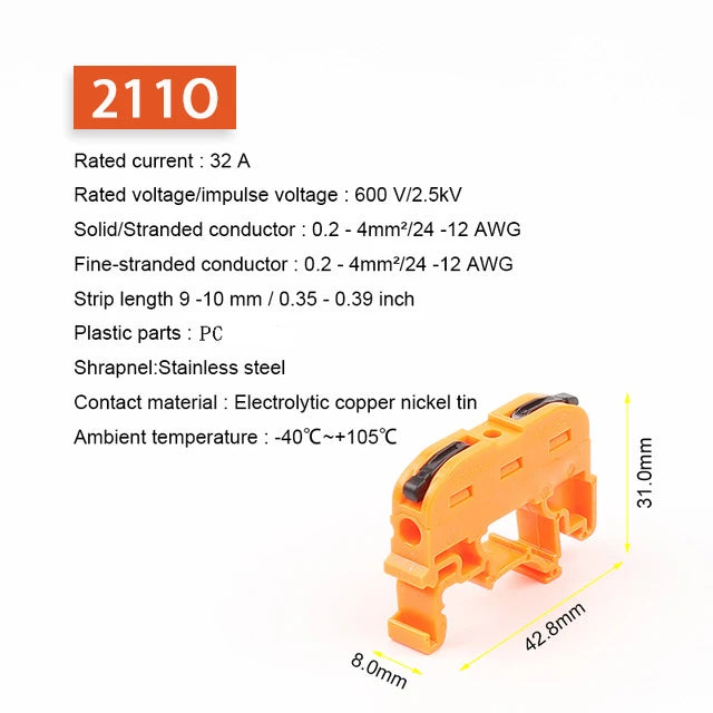 Quick Wire Connector 211 Din Rail Type Press Terminal Instead Of UK2.5B Compact Splicing Conductor Cable Terminal Block SPL